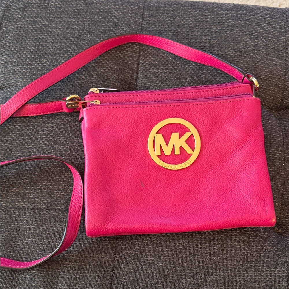 Michael Kors Fuchsia Crossbody Bag with Gold Logo